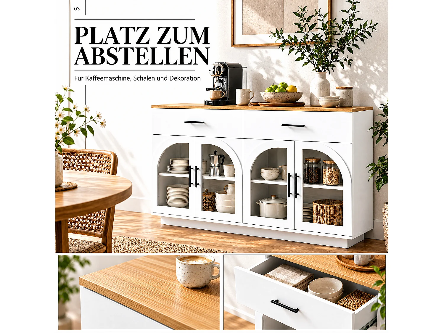 Modern buffet 57,9x15,7x33,9cm - met 2 deuren en 2 lades - met LED-verlichting - Wit