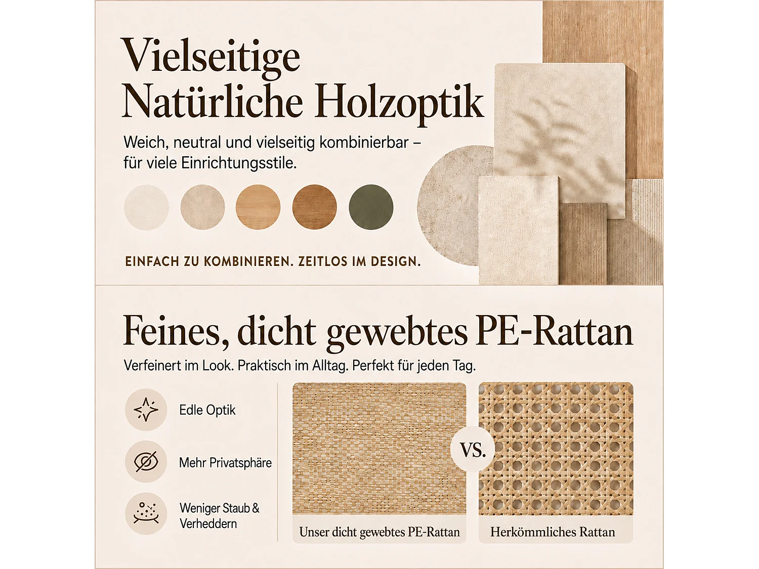 Schrank mit 2 Türen und 2 Schubladen - 80x55x180cm - Rattanpaneele - Bogenförmiges Design - mit Kleiderstange und offenen Regalen - Natur