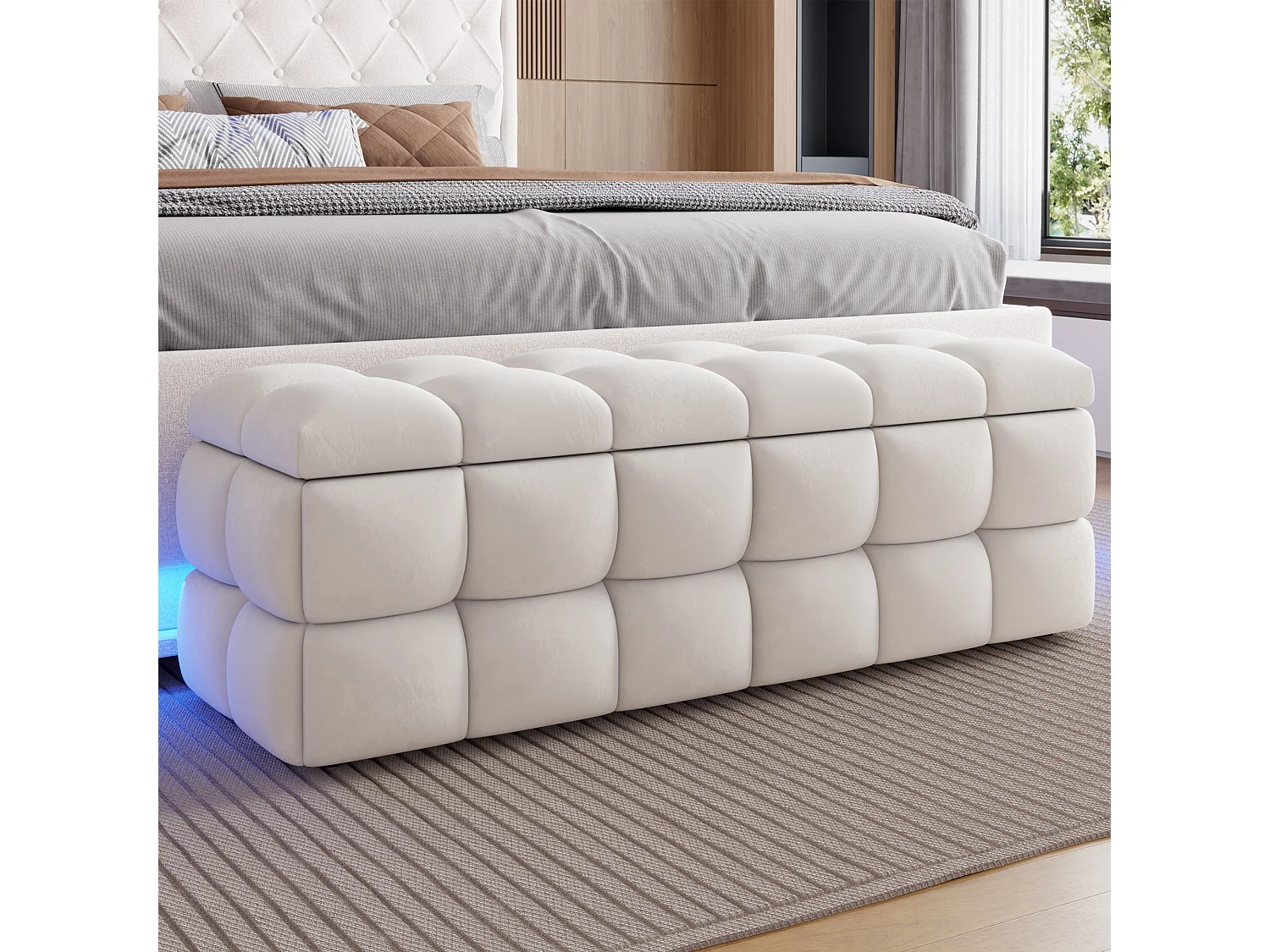 Banc de rangement 120 × 40 × 40 cm – Rembourré – Beige