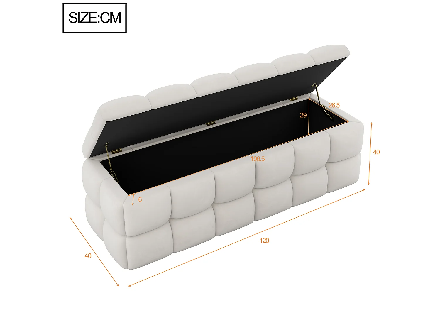 Banc de rangement 120 × 40 × 40 cm – Rembourré – Beige