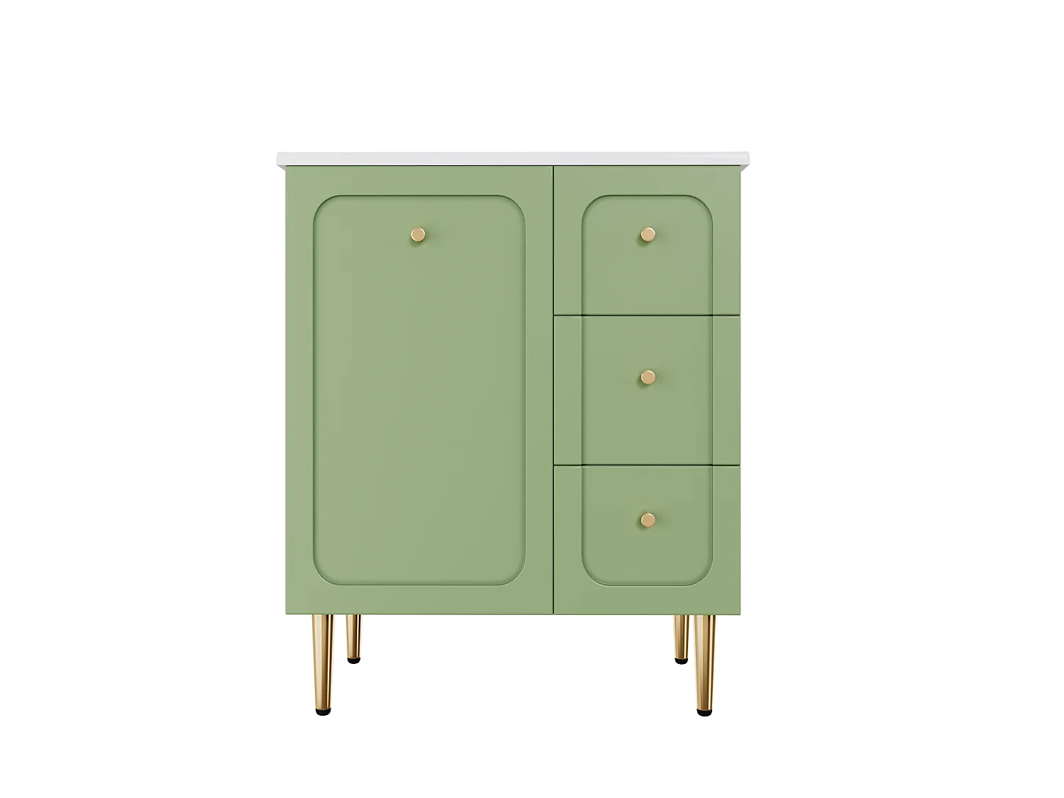 Bathroom cabinet with ceramic sink - Lacquered finish - 1 door and 2 drawers - Metal legs - MDF - Green