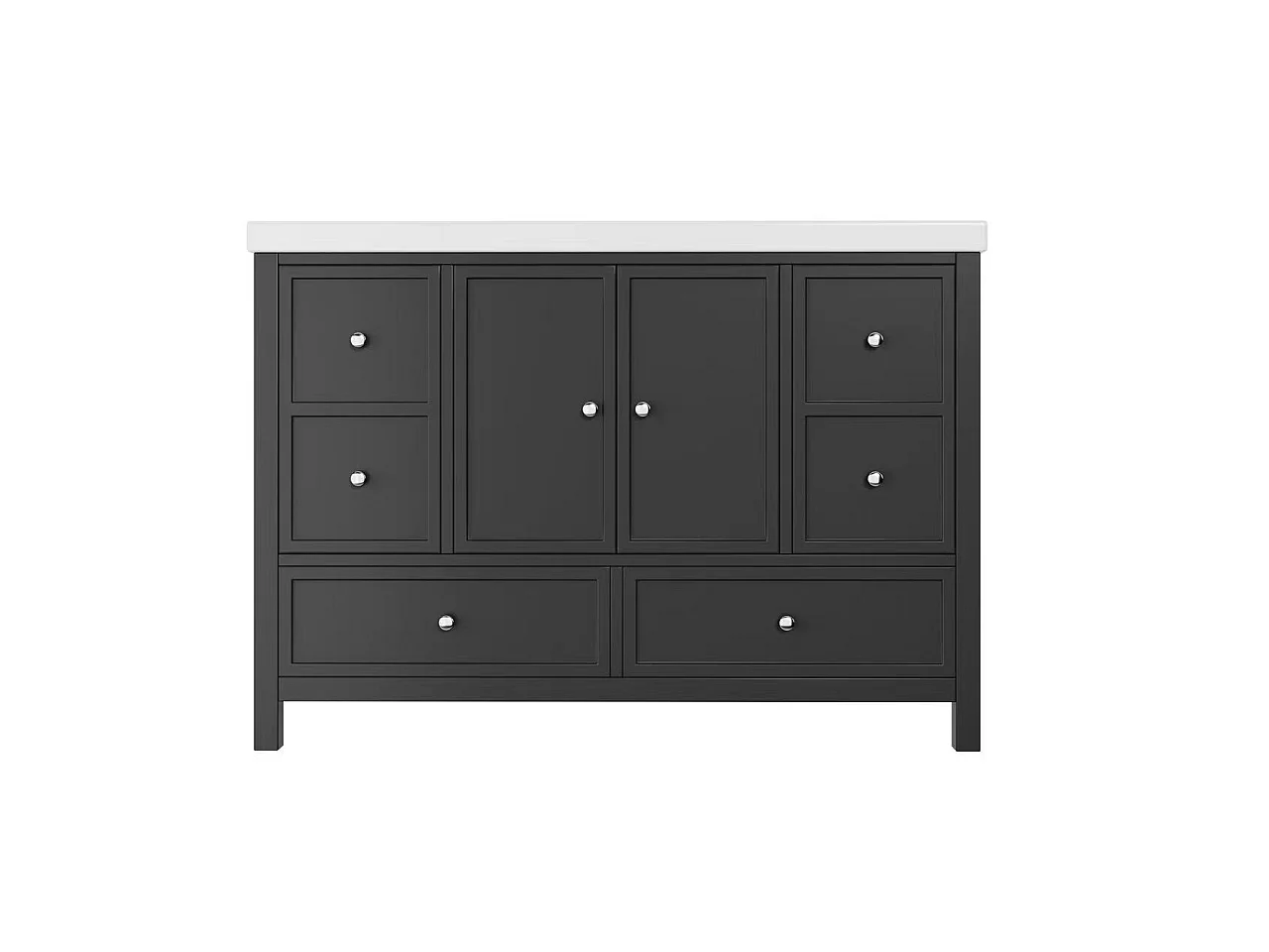 Bathroom vanity with ceramic sink - with 4 drawers and 2 doors - Lacquered finish - Black (Faucet not included)