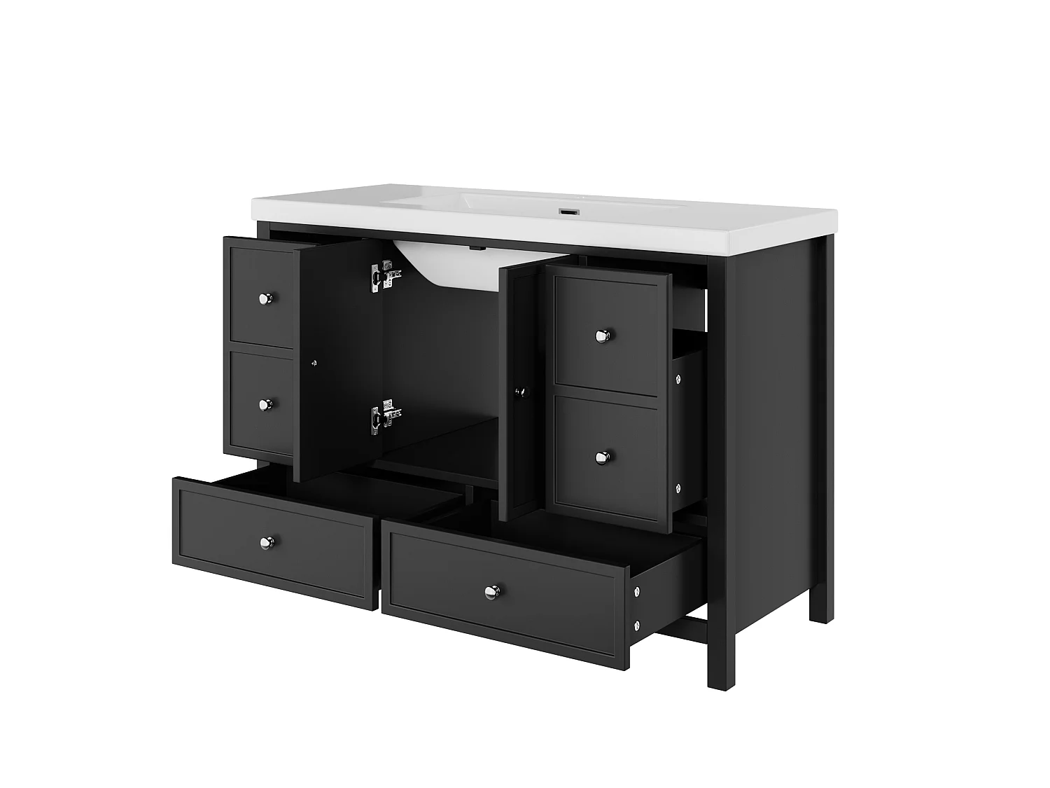 Bathroom vanity with ceramic sink - with 4 drawers and 2 doors - Lacquered finish - Black (Faucet not included)