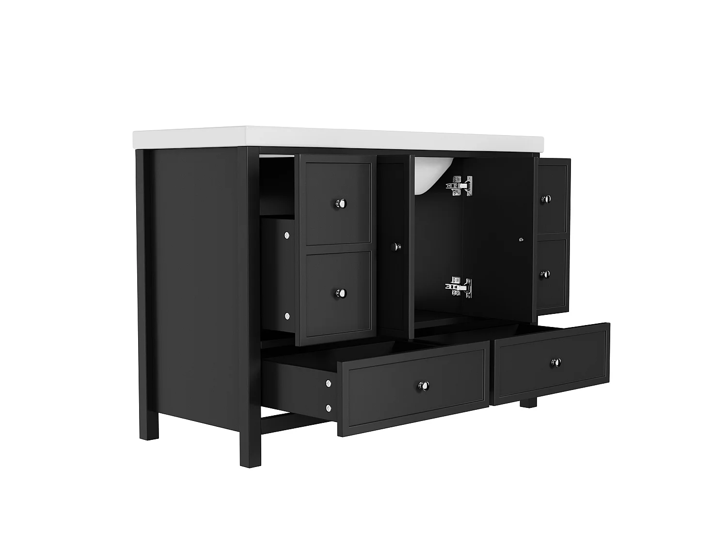 Bathroom vanity with ceramic sink - with 4 drawers and 2 doors - Lacquered finish - Black (Faucet not included)