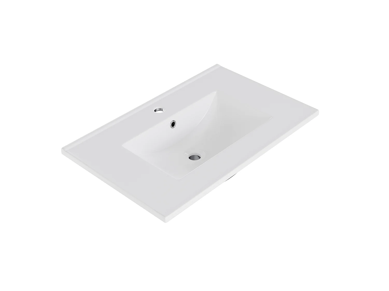 Bathroom cabinet with ceramic sink - Lacquered finish - 1 door and 2 drawers - Metal legs - MDF - White