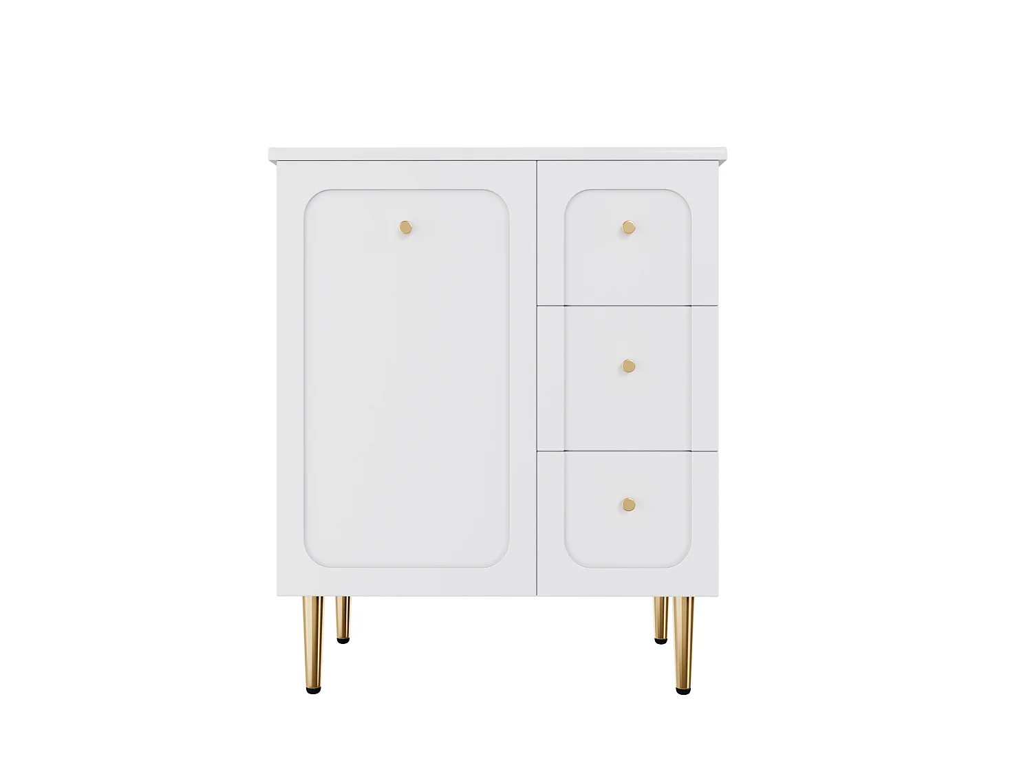 Bathroom cabinet with ceramic sink - Lacquered finish - 1 door and 2 drawers - Metal legs - MDF - White