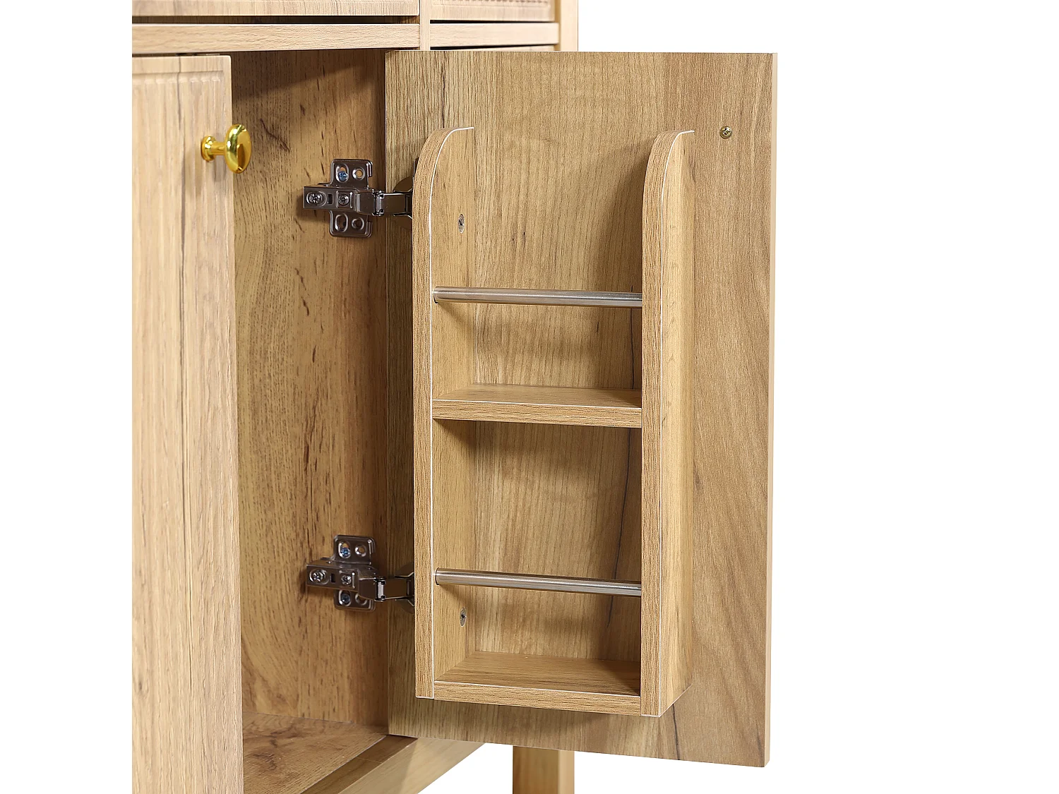 Unterschrank mit Standfuß 91cm - Badezimmerschrank mit Keramikwaschbecken, 3D-geriffelte Fronten & Multi-Zonen-Schubladen - Natur