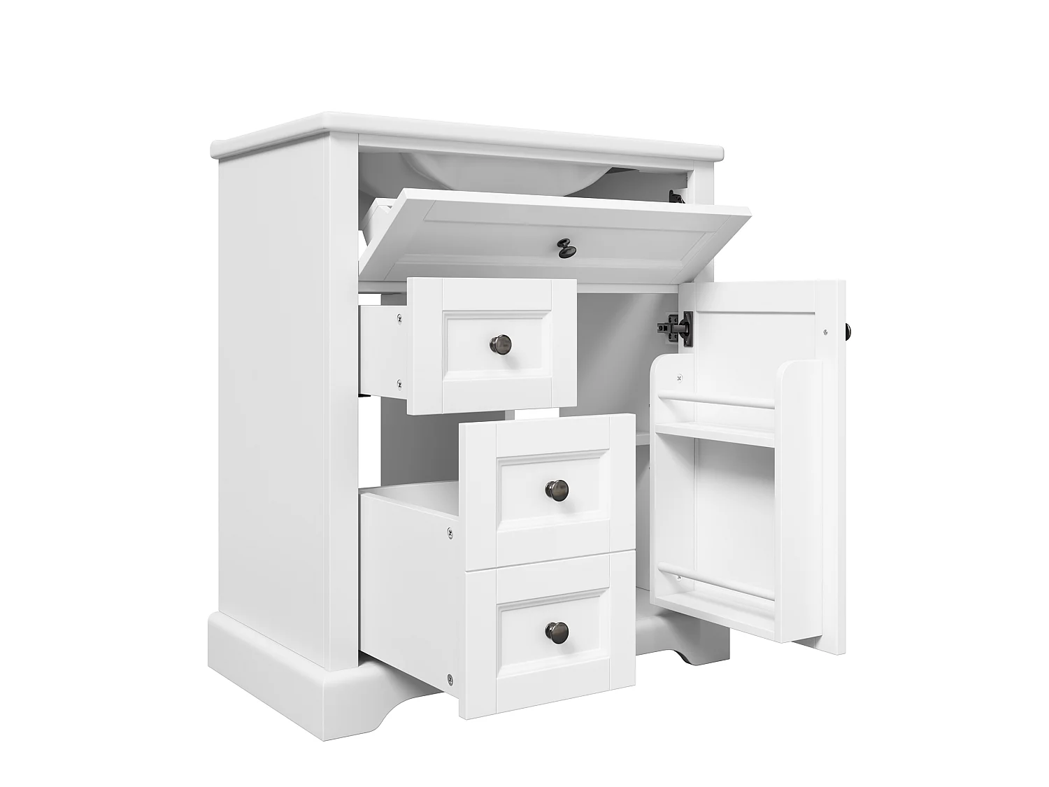 Meuble de salle de bain avec vasque en céramique - avec 3 tiroirs et 1 portes - finition résistante à l'humidité - Noir (Robinet non inclus)
