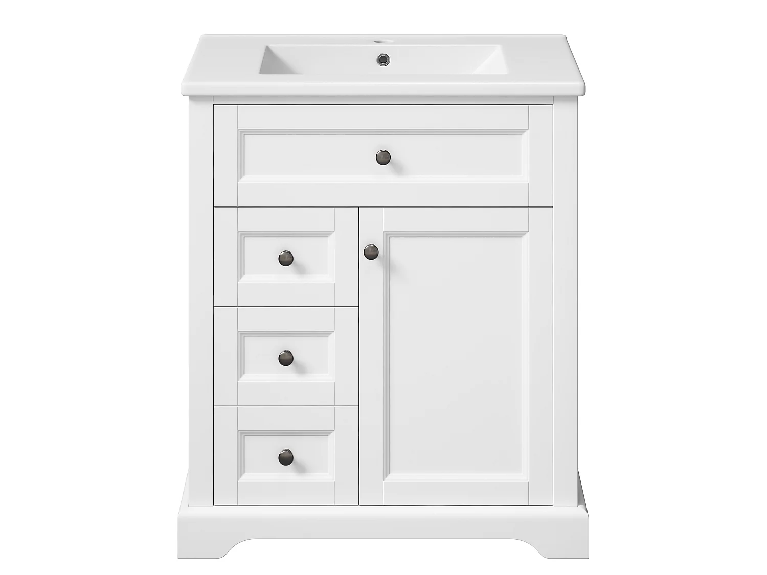 Meuble de salle de bain avec vasque en céramique - avec 3 tiroirs et 1 portes - finition résistante à l'humidité - Noir (Robinet non inclus)
