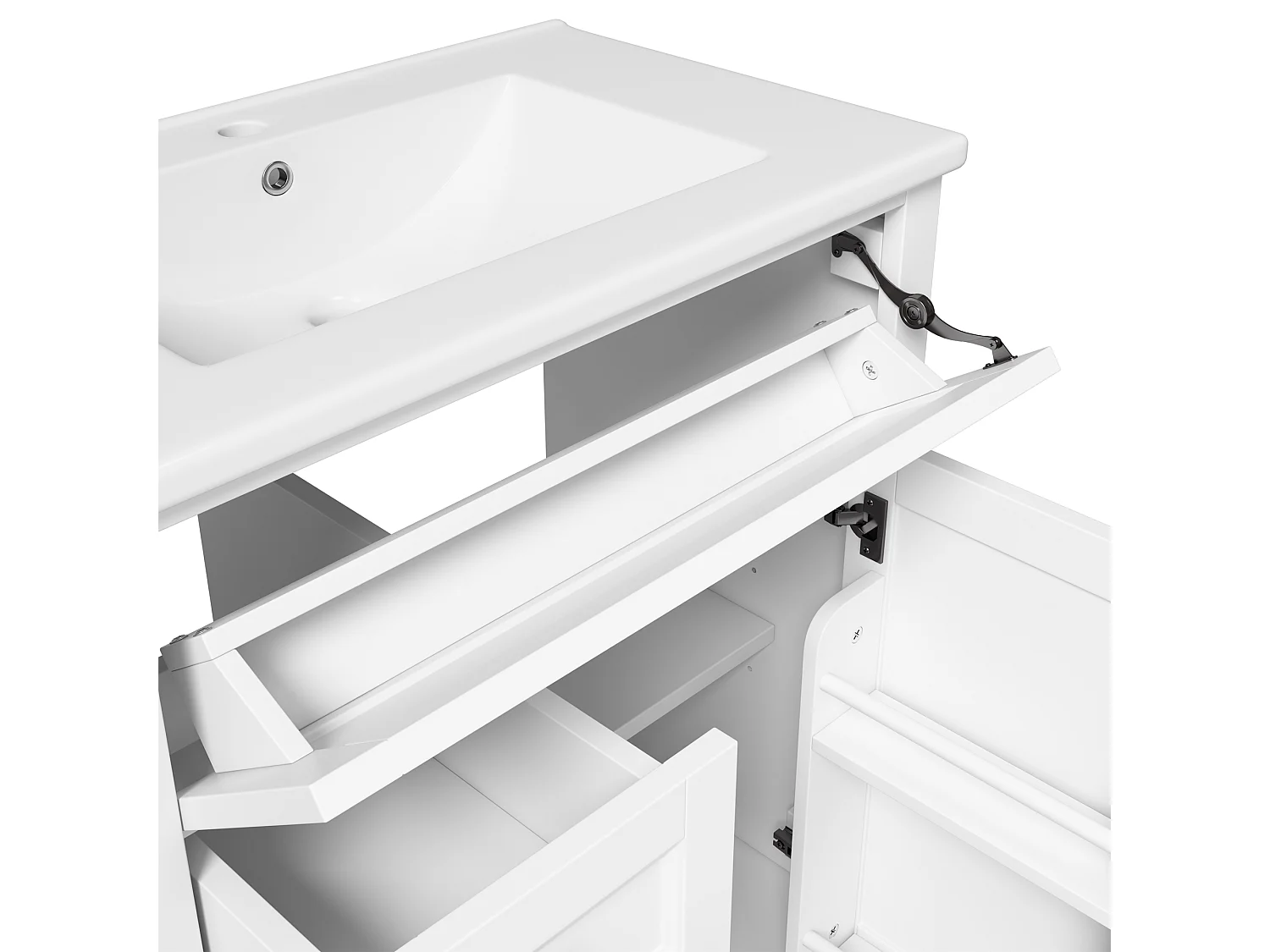 Meuble de salle de bain avec vasque en céramique - avec 3 tiroirs et 1 portes - finition résistante à l'humidité - Noir (Robinet non inclus)