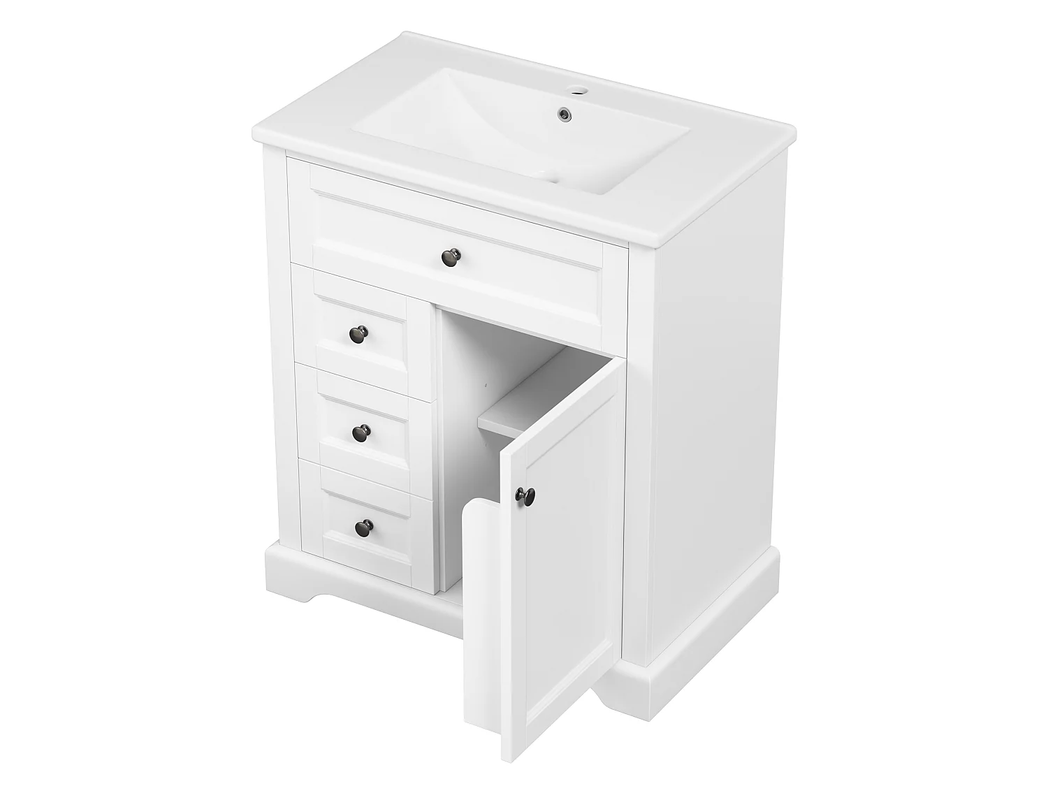 Meuble de salle de bain avec vasque en céramique - avec 3 tiroirs et 1 portes - finition résistante à l'humidité - Noir (Robinet non inclus)
