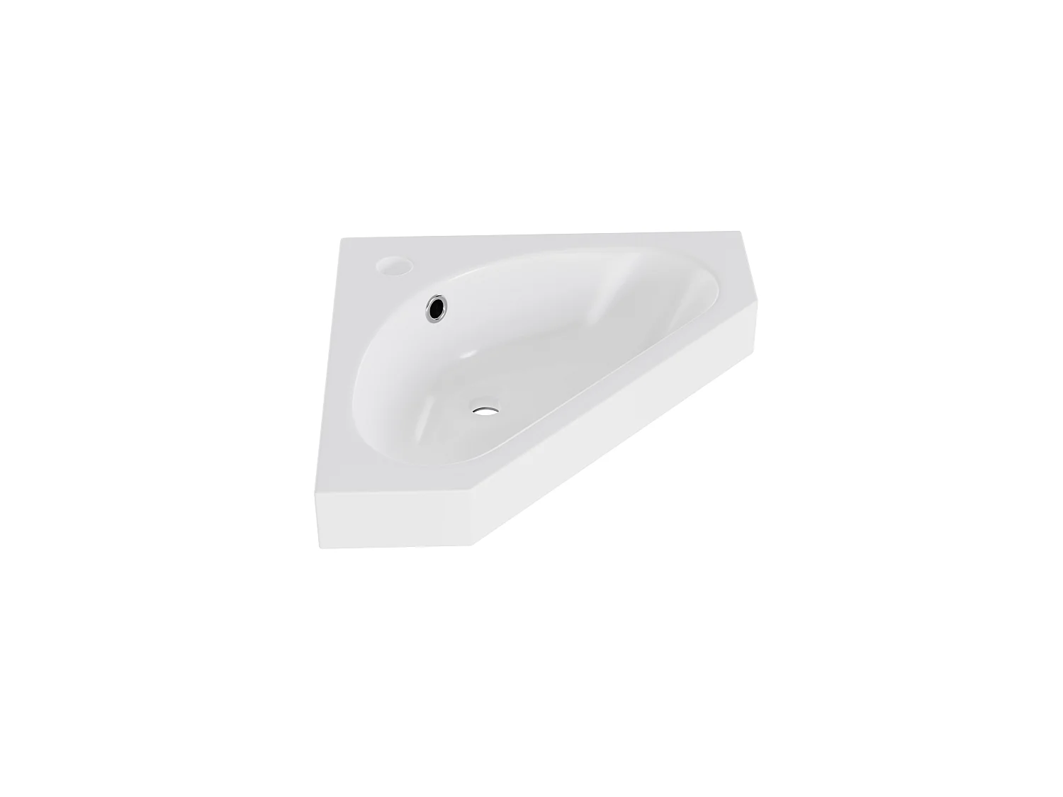 Meuble de salle de bains d'angle avec vasque en céramique - Finition laquée - 1 porte et étagère de rangement - Charnières amortissantes - MDF - Blanc
