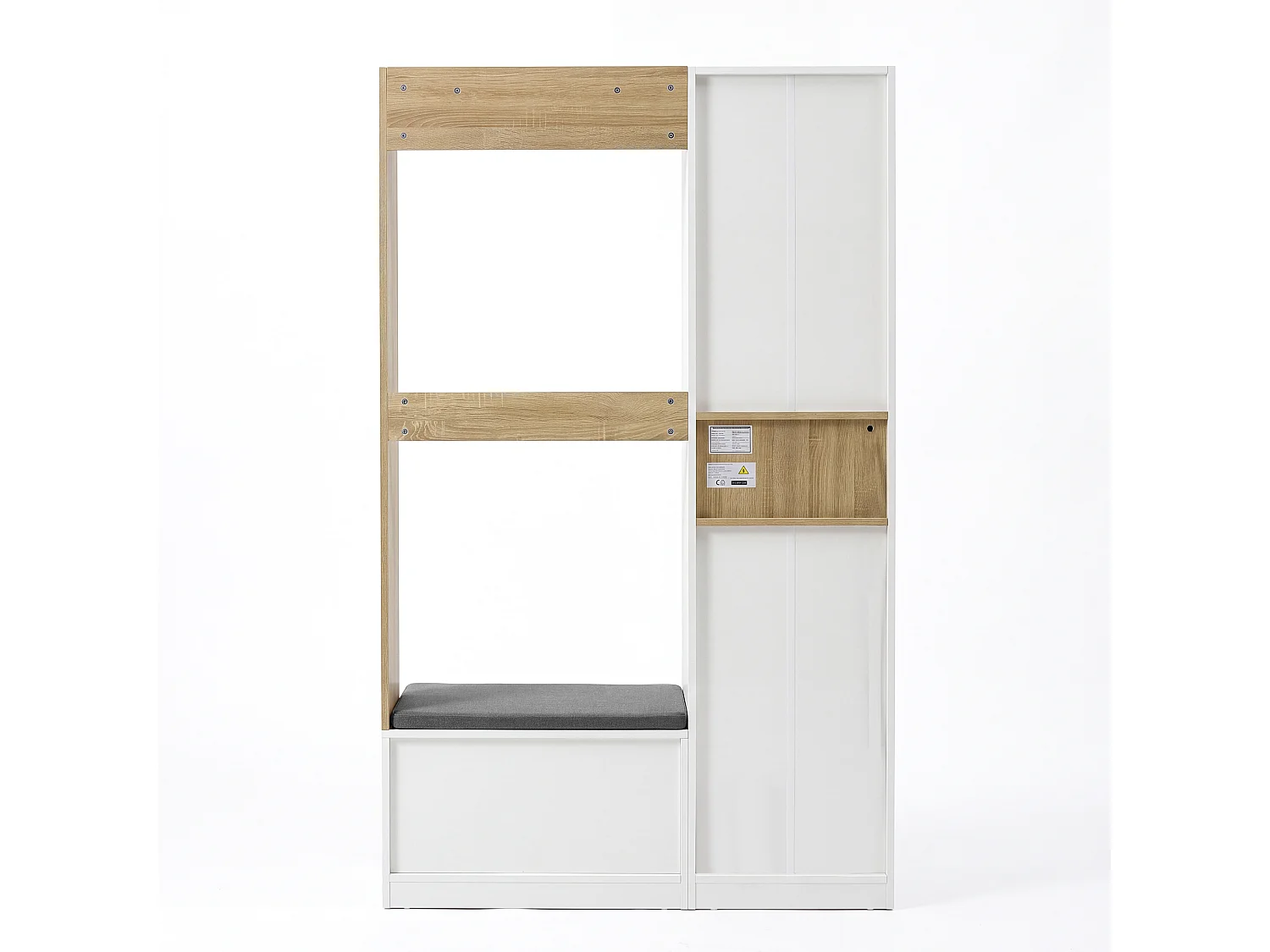 Entryway wardrobe set 105x35x180cm - with mirror and shoe cabinet - with LED lighting and hook - White + Natural
