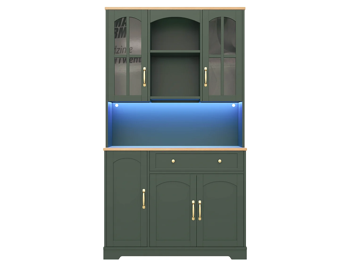 Buffet de cuisine 100x38x178cm - avec 5 portes et 1 tiroir - avec éclairage LED - porte en verre trempé - Vert