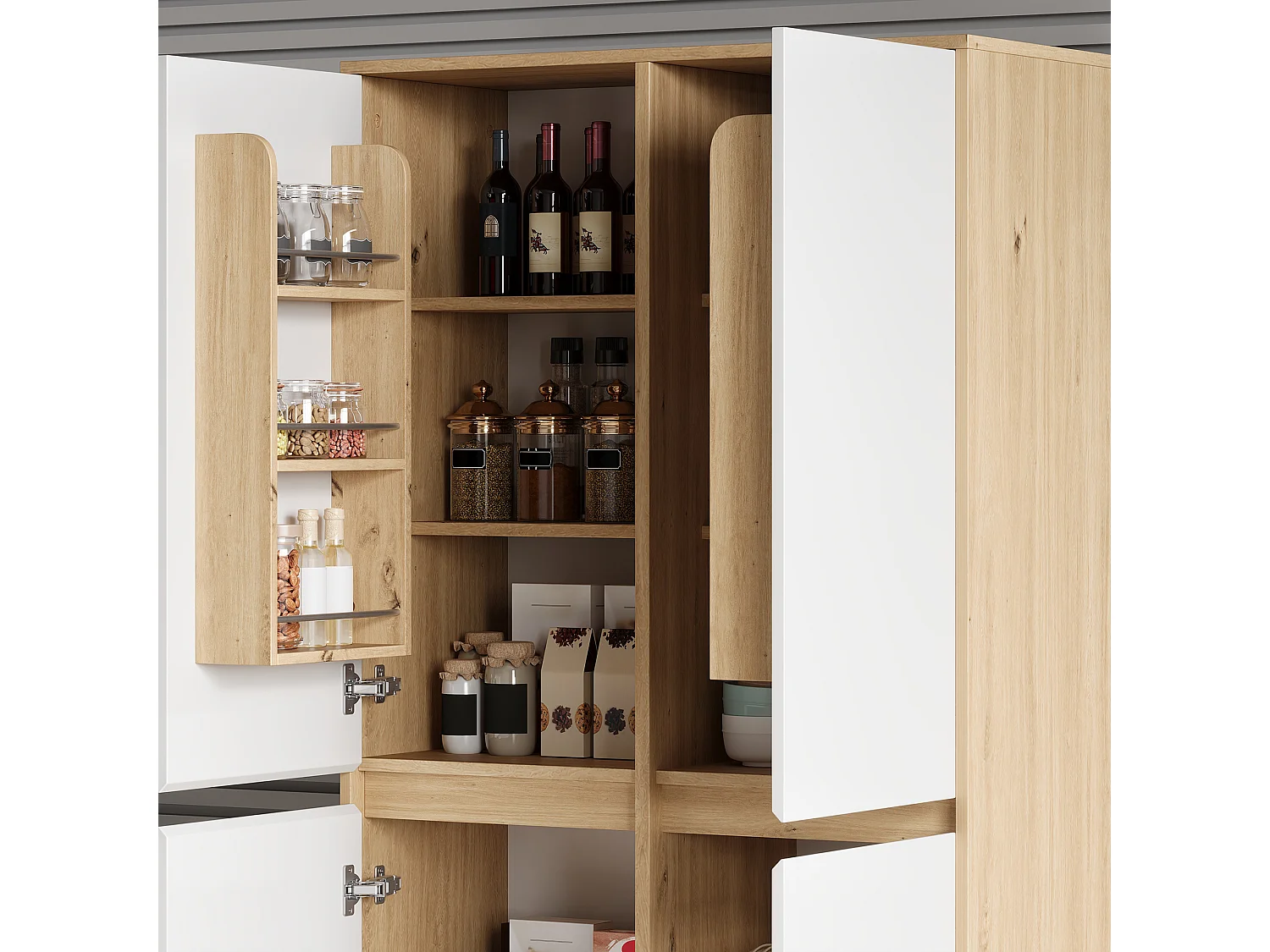Küchenbuffet 80x35x180cm - mit 4 Türen und 1 Schublade - Aufbewahrungshalter für Tür und verstellbare Innenregale - Weiß
