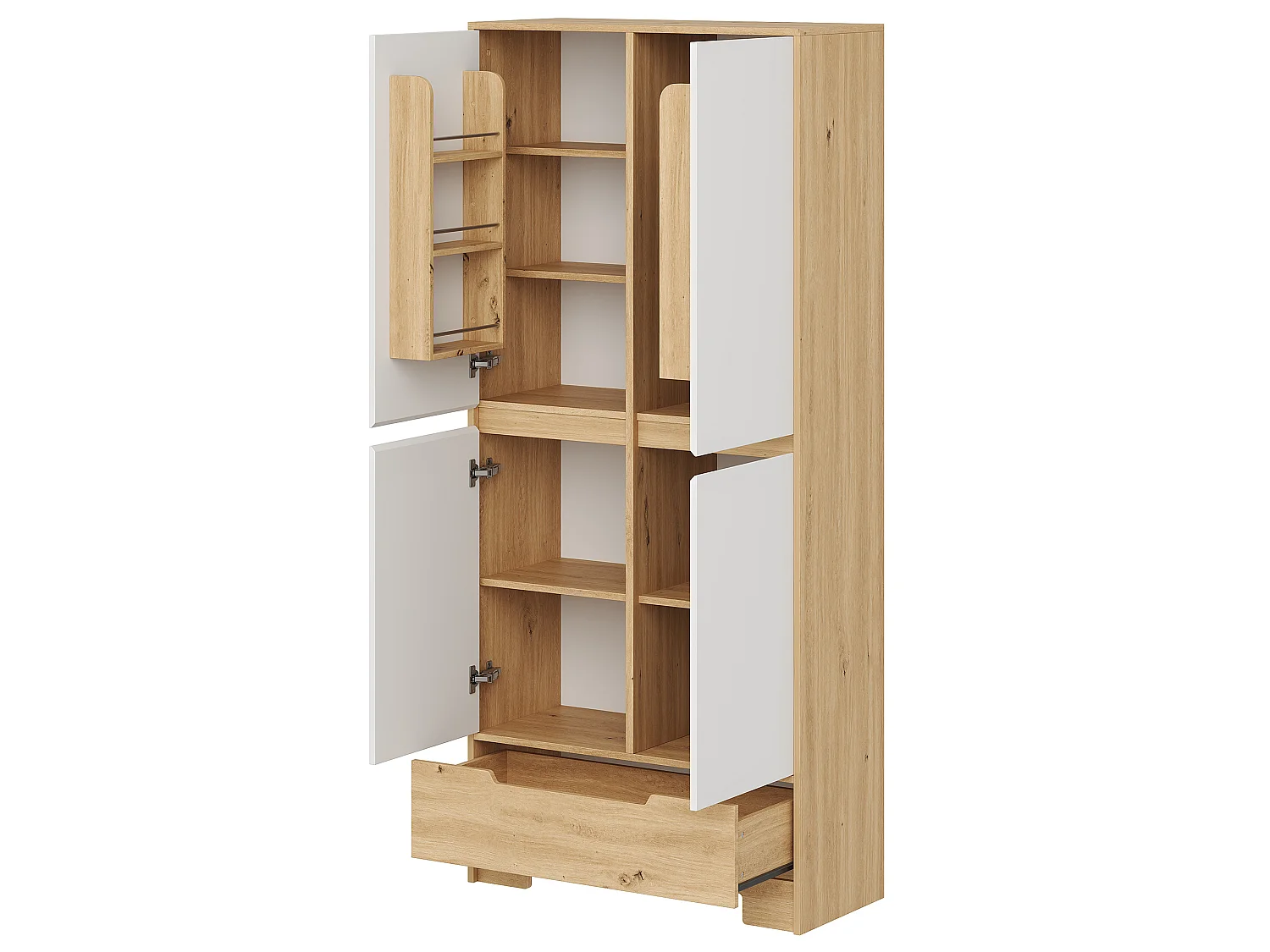 Küchenbuffet 80x35x180cm - mit 4 Türen und 1 Schublade - Aufbewahrungshalter für Tür und verstellbare Innenregale - Weiß