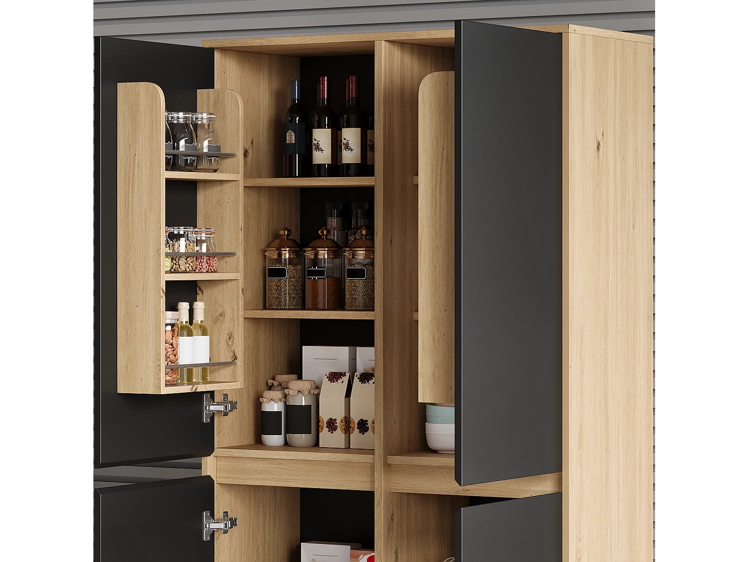 Küchenbuffet 80x35x180cm – mit 4 Türen und 1 Schublade – Aufbewahrungshalter für Tür und verstellbare Innenregale – Schwarz