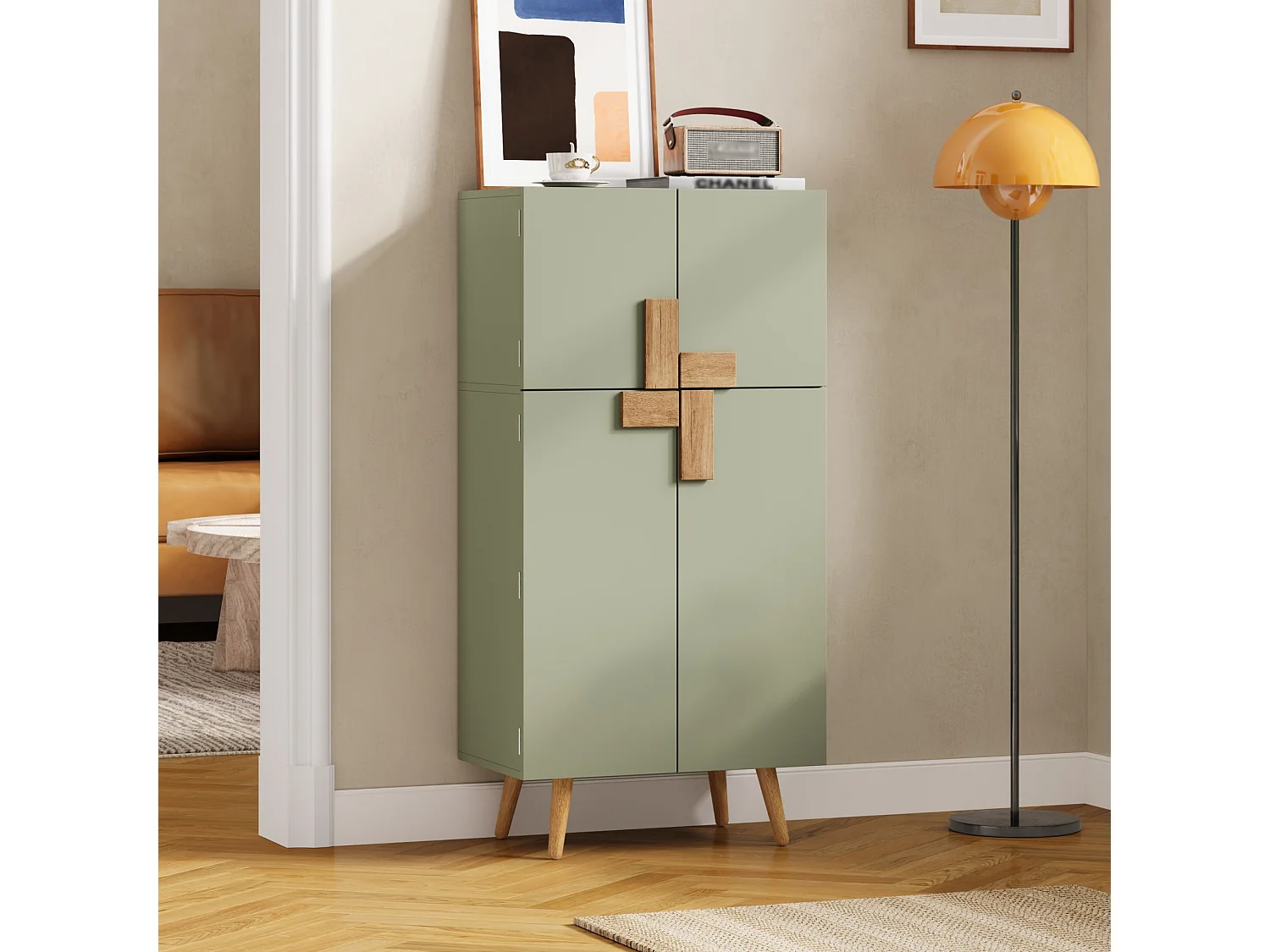 Küchenbuffet 60x35x120cm - mit 4 Türen - Türhalterung und verstellbare Innenregale - Grün