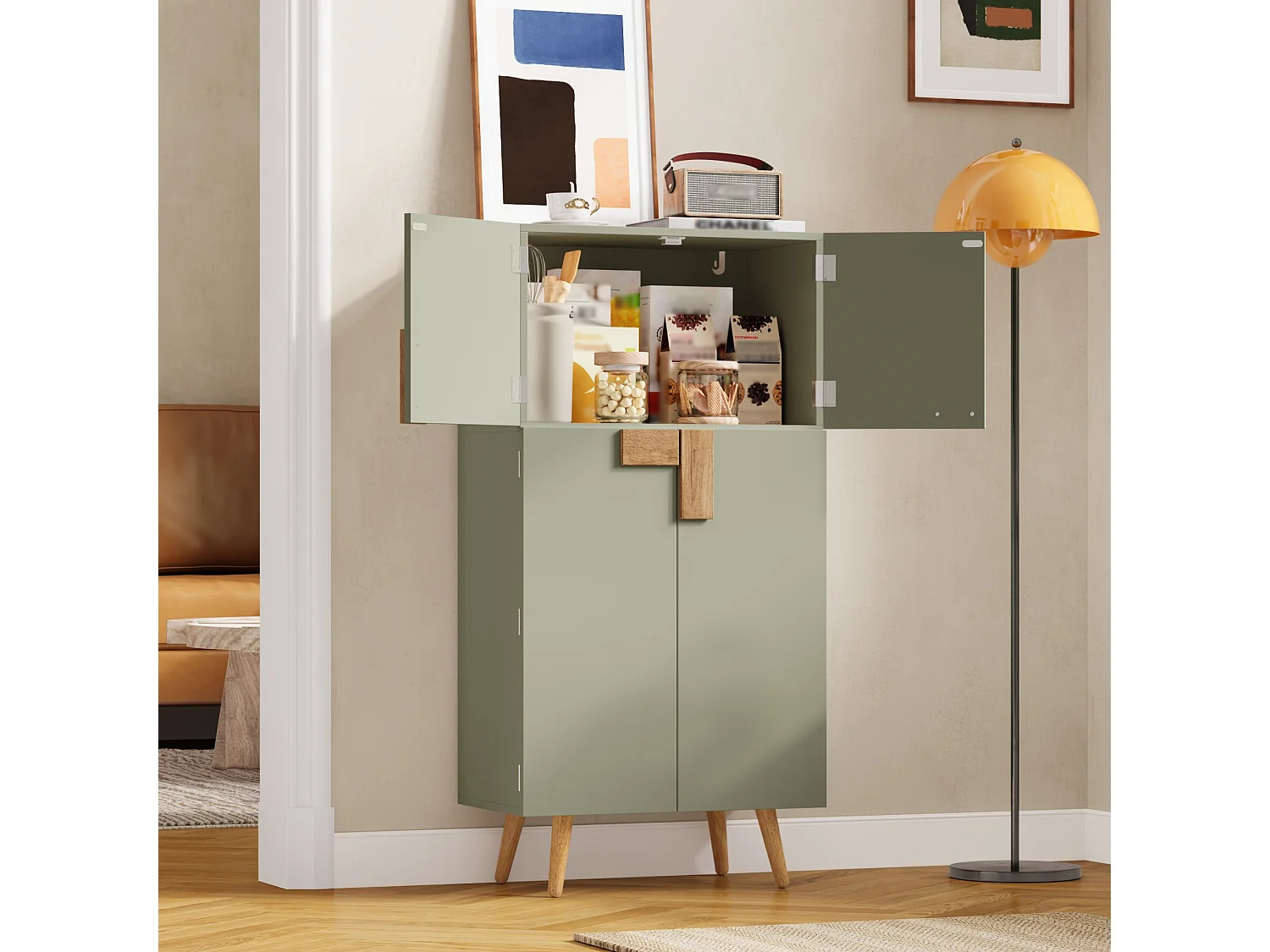 Küchenbuffet 60x35x120cm - mit 4 Türen - Türhalterung und verstellbare Innenregale - Grün