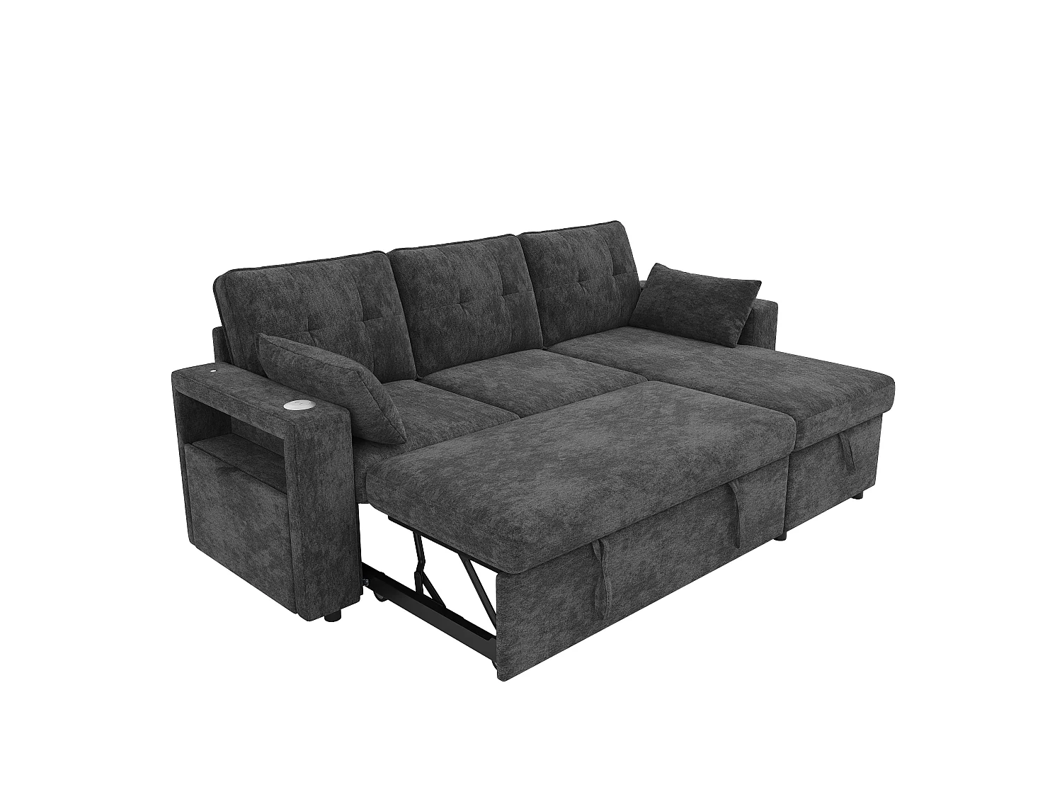 Canapé moderne en forme de L – avec ports USB et Type-C – avec éclairage LED – inclut 2 coussins – gris
