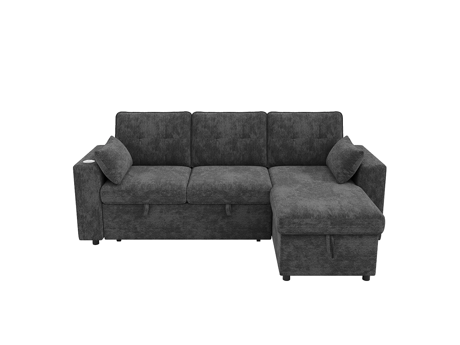 Canapé moderne en forme de L – avec ports USB et Type-C – avec éclairage LED – inclut 2 coussins – gris