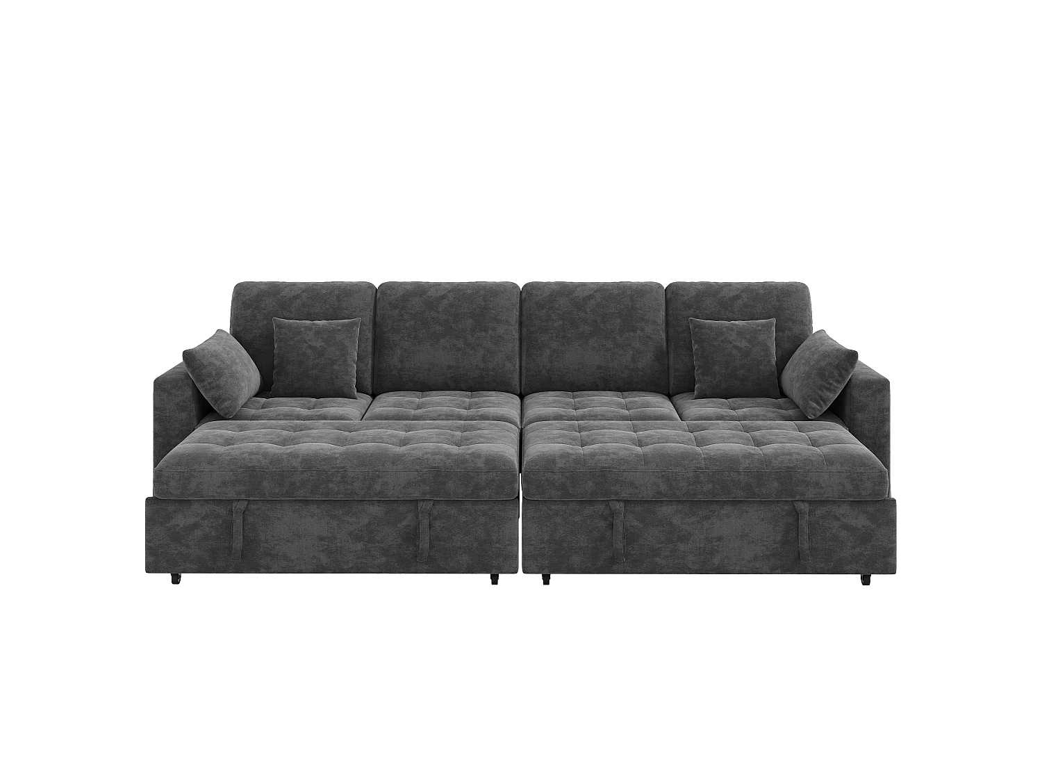 Canapé d'angle convertible en L – 4 places – Avec éclairage LED + ports USB/Type-C – Inclut 2 coussins de dossier + 2 coussins lombaires – Gris