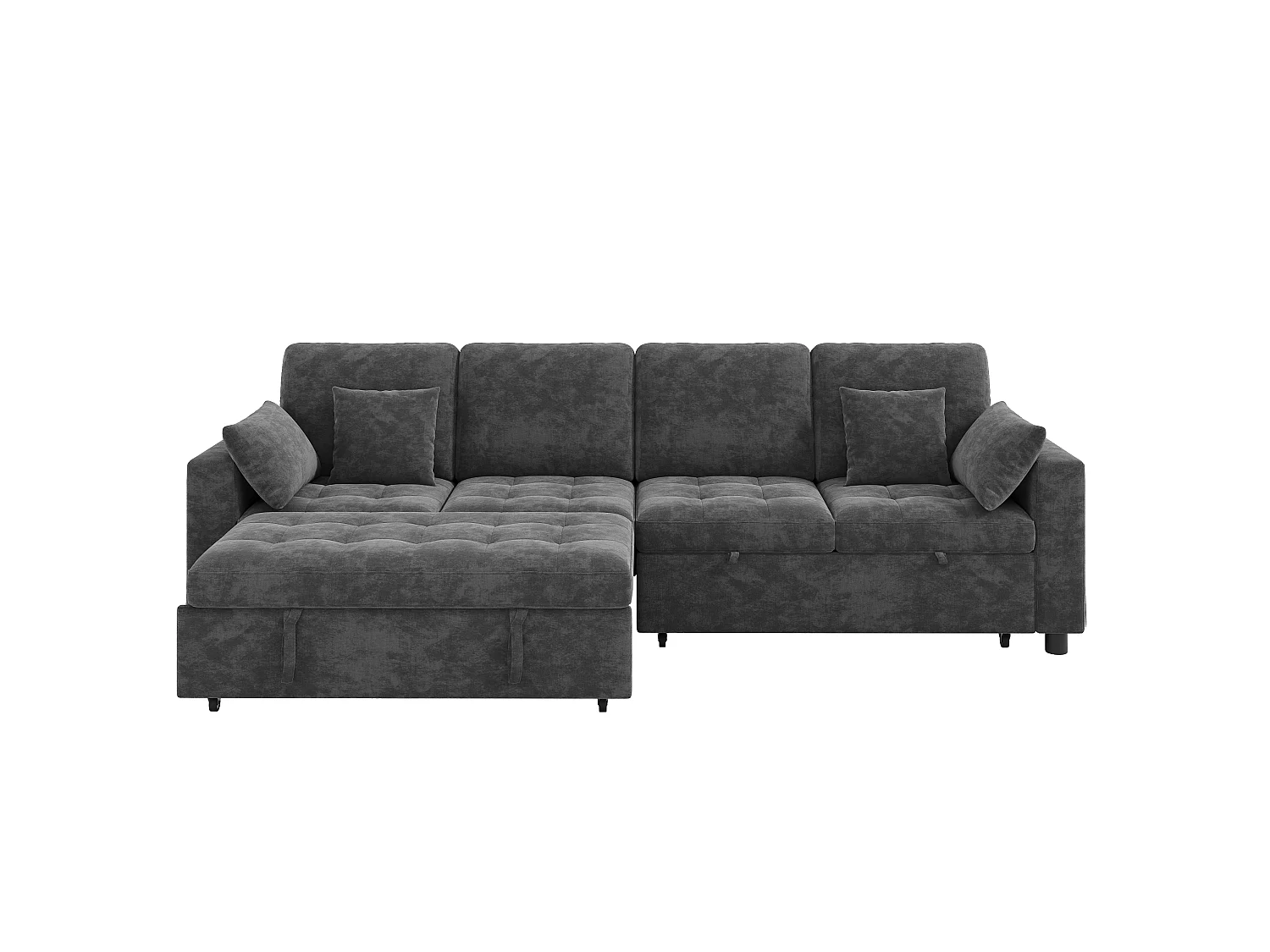 Canapé d'angle convertible en L – 4 places – Avec éclairage LED + ports USB/Type-C – Inclut 2 coussins de dossier + 2 coussins lombaires – Gris
