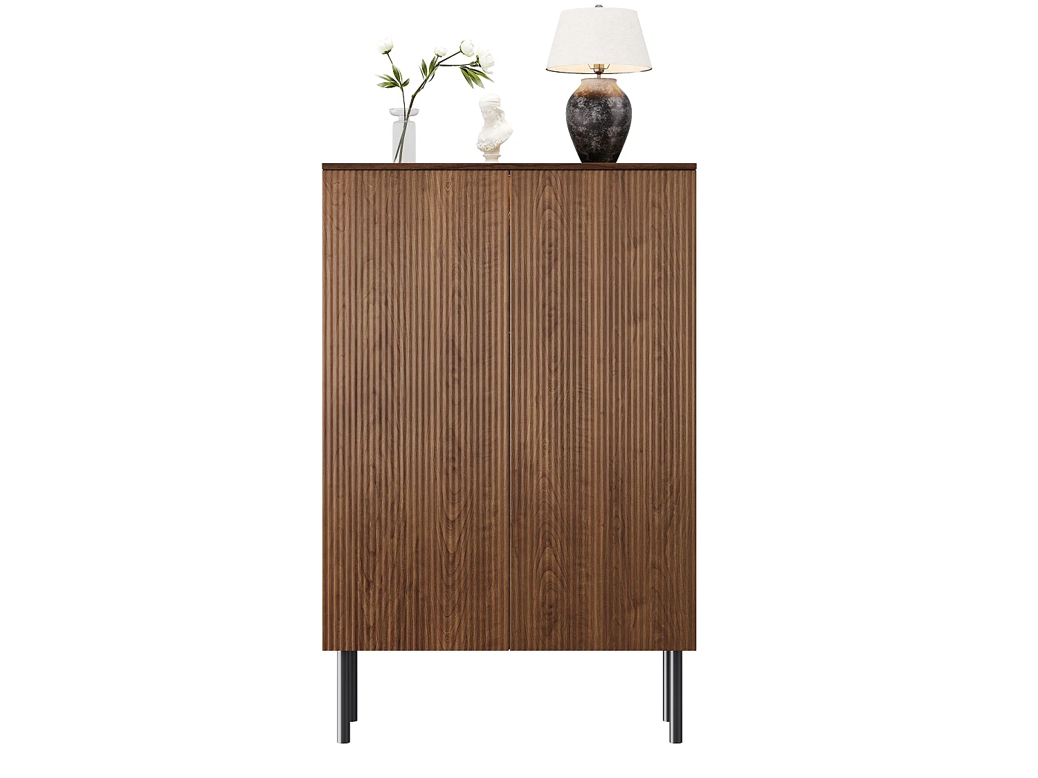 Display case 80x35x145 cm - LED lighting and mirror back - Glass shelves and grooved panels - Brown