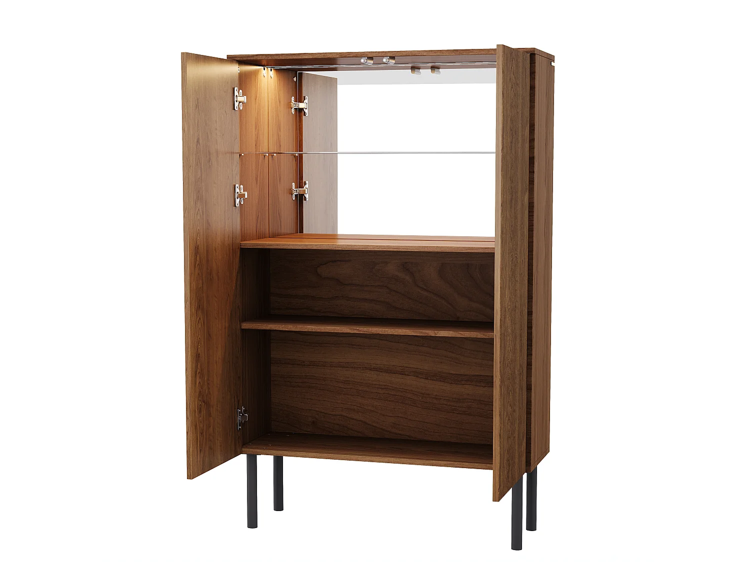 Display case 80x35x145 cm - LED lighting and mirror back - Glass shelves and grooved panels - Brown