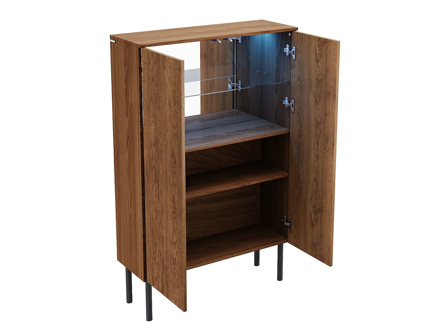 Display case 80x35x145 cm - LED lighting and mirror back - Glass shelves and grooved panels - Brown