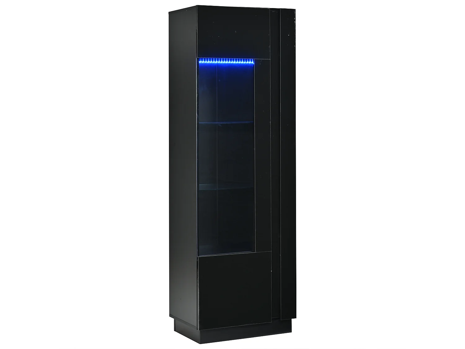 Vitrine em acrílico 60x40x180 cm - Com iluminação LED - Porta em acrílico e 3 prateleiras em vidro - Acabamento brilhante - Preto