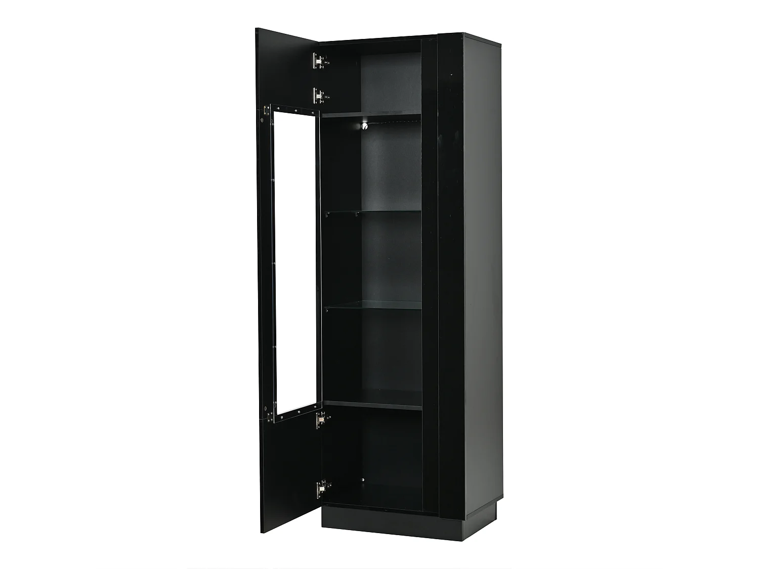 Vitrine em acrílico 60x40x180 cm - Com iluminação LED - Porta em acrílico e 3 prateleiras em vidro - Acabamento brilhante - Preto