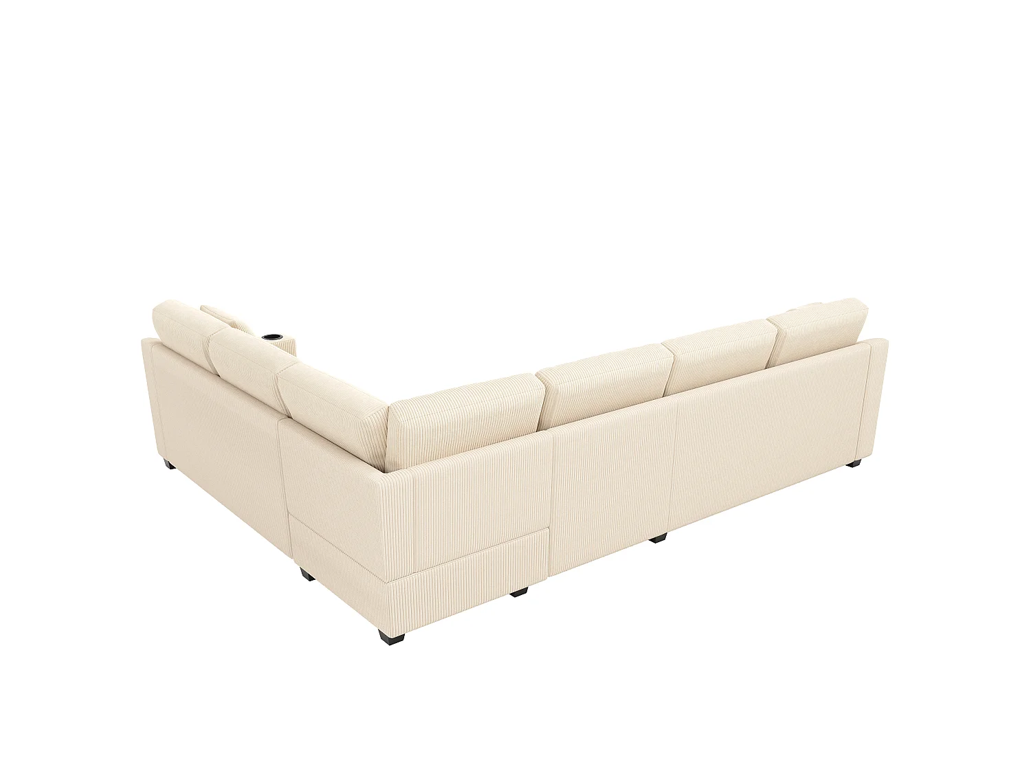 Canapé d'angle en L – 6 places – Avec ports de charge rapide USB/Type-C – Inclut 2 porte-gobelets et 2 coussins – Beige