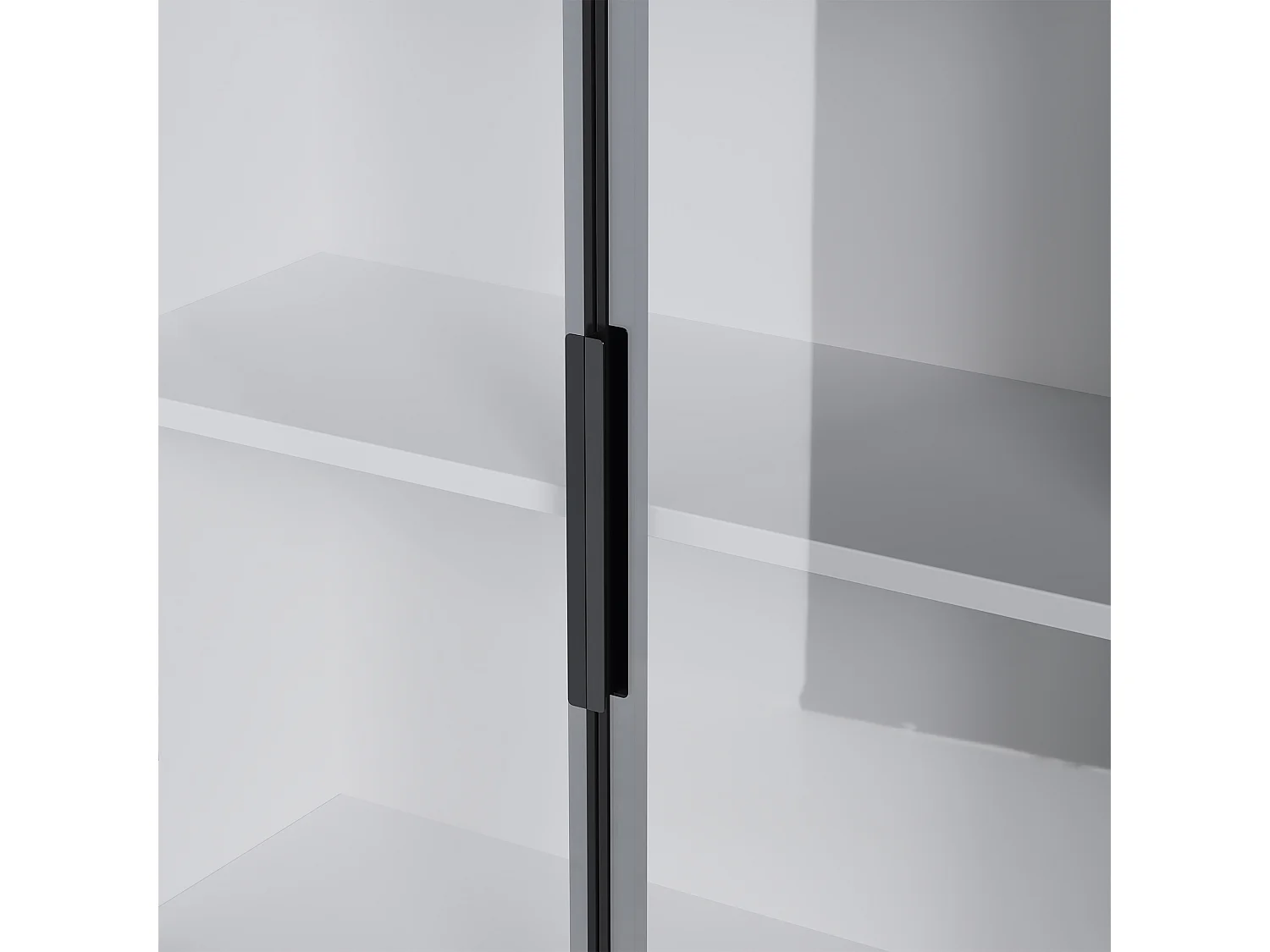 Vitrine en verre avec éclairage LED 80x30x180 cm - Avec 4 portes et 2 tiroirs - Verre trempé gris - MDF - Blanc