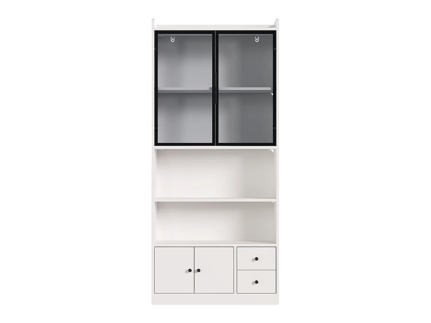 Vitrine en verre avec éclairage LED 80x30x180 cm - Avec 4 portes et 2 tiroirs - Verre trempé gris - MDF - Blanc