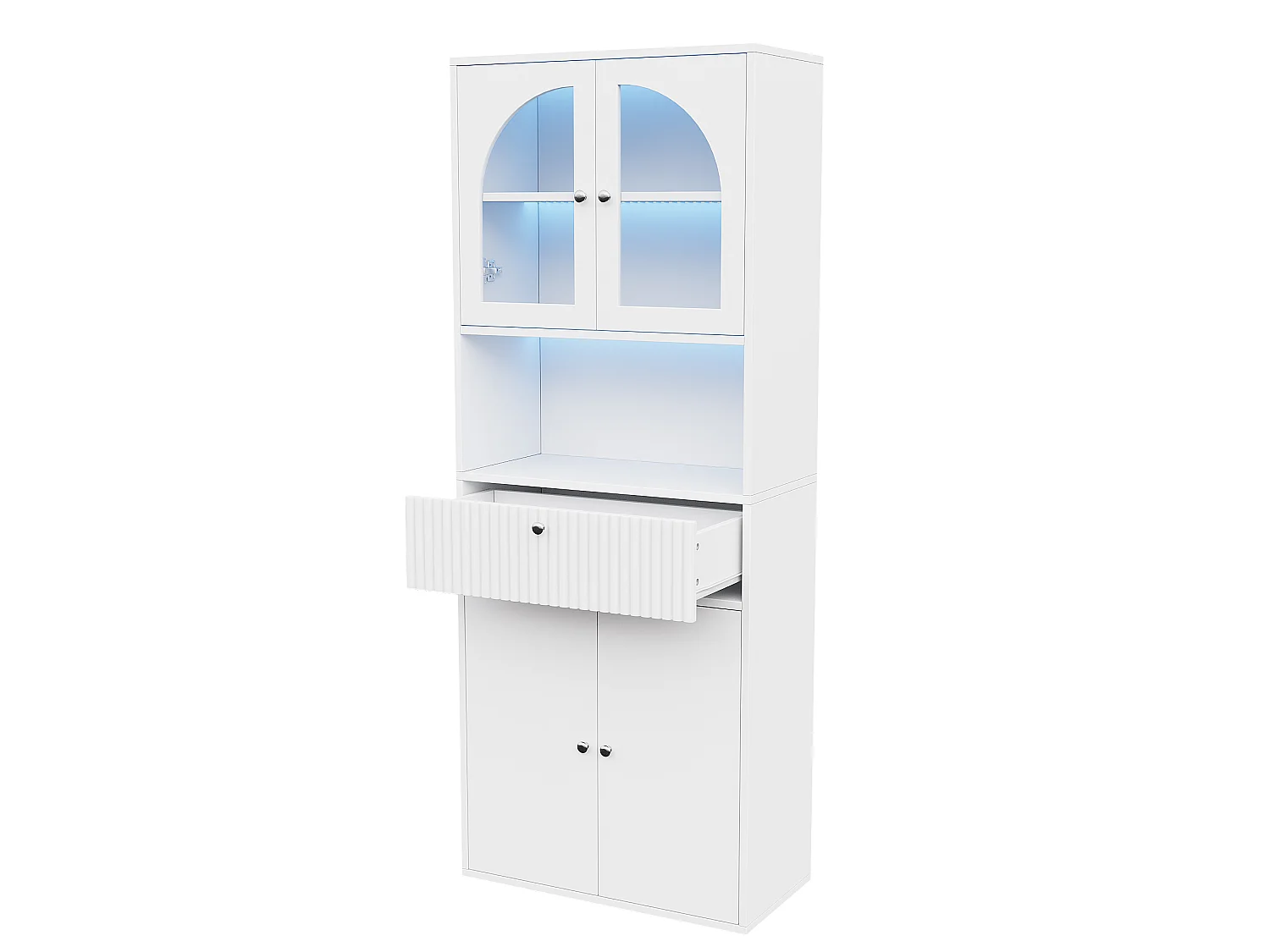 Vitrine / bibliothèque en verre avec bandeau LED - Avec 4 portes et 2 tiroirs - MDF - 70 x 35 x 180 cm - Blanc