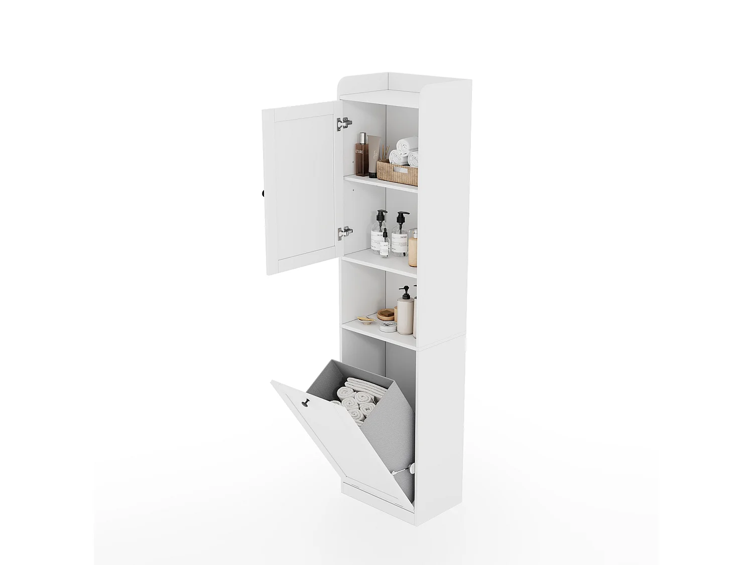 Meuble de salle de bains au sol - Finition laquée - 2 portes et étagères réglables, portes à abattant - Blanc