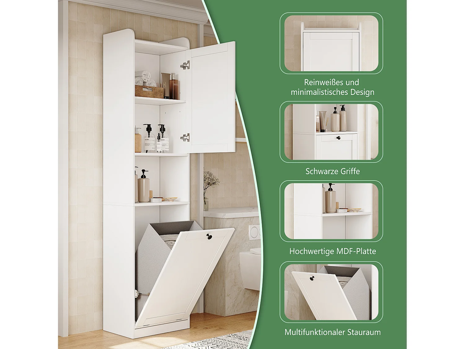 Meuble de salle de bains au sol - Finition laquée - 2 portes et étagères réglables, portes à abattant - Blanc