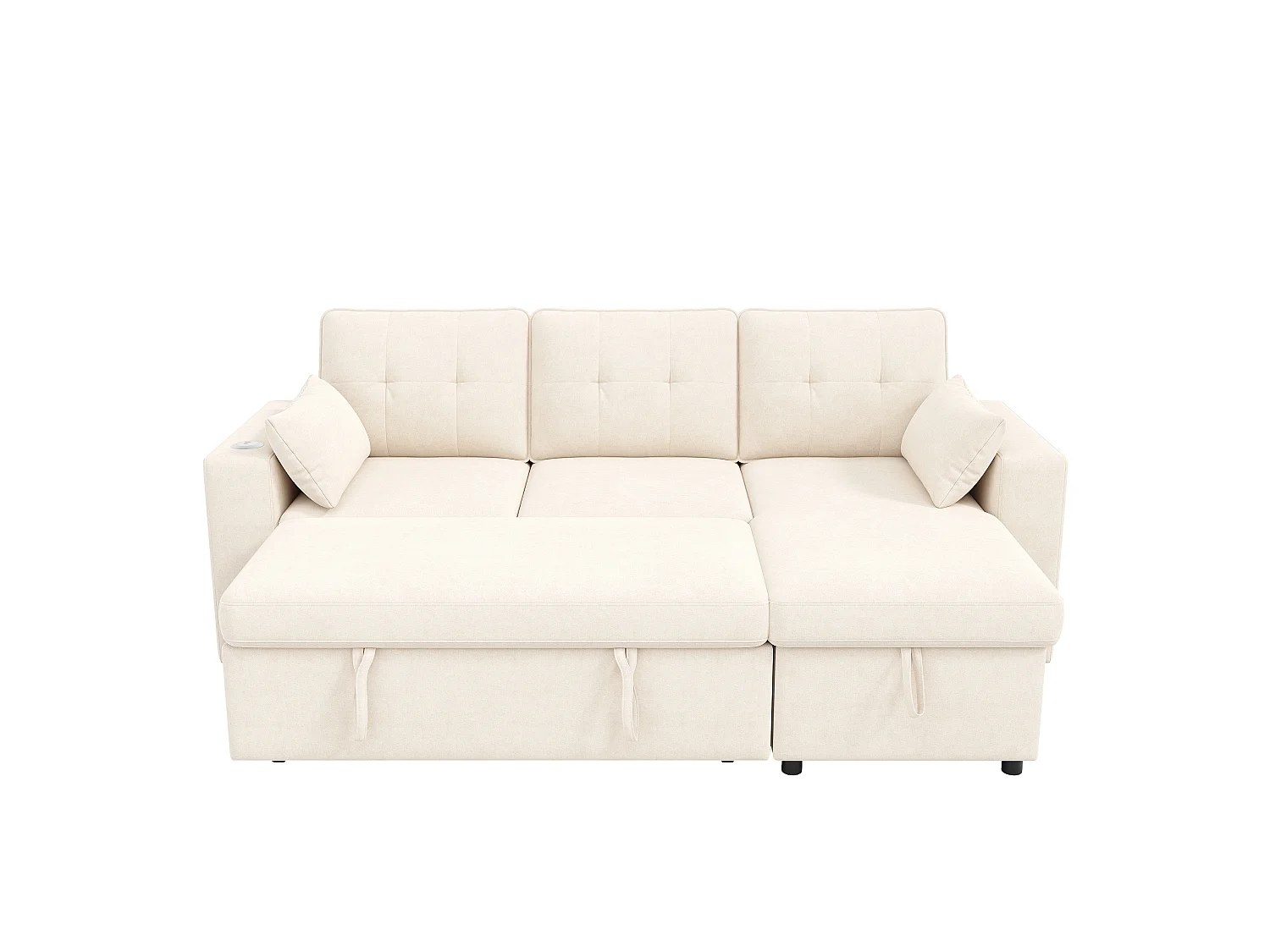 Canapé moderne en forme de L – avec ports USB et Type-C – avec éclairage LED – inclut 2 coussins – beige