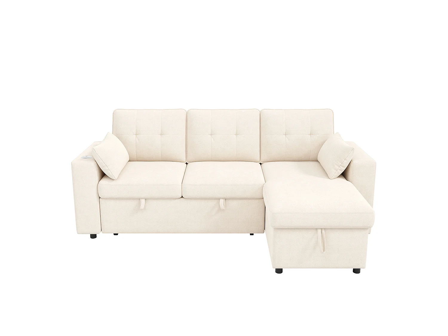 Canapé moderne en forme de L – avec ports USB et Type-C – avec éclairage LED – inclut 2 coussins – beige