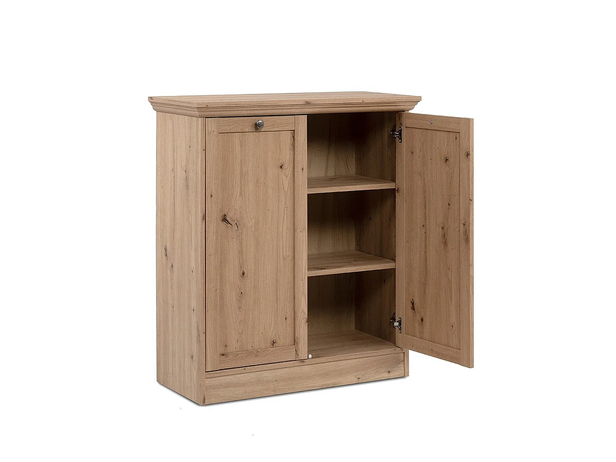 2-door, 2-shelf sideboard with metal knob handles, 80 cm wide - TIMBER