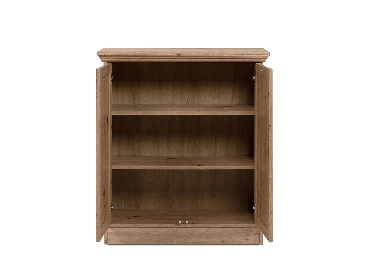 2-door, 2-shelf sideboard with metal knob handles, 80 cm wide - TIMBER
