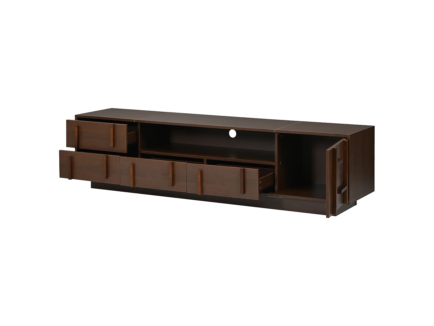 TV cabinet 180 x 40 x 45 cm - With 4 drawers, 1 door and 2 open shelves - Compatible with 75-inch TV - MDF - Brown