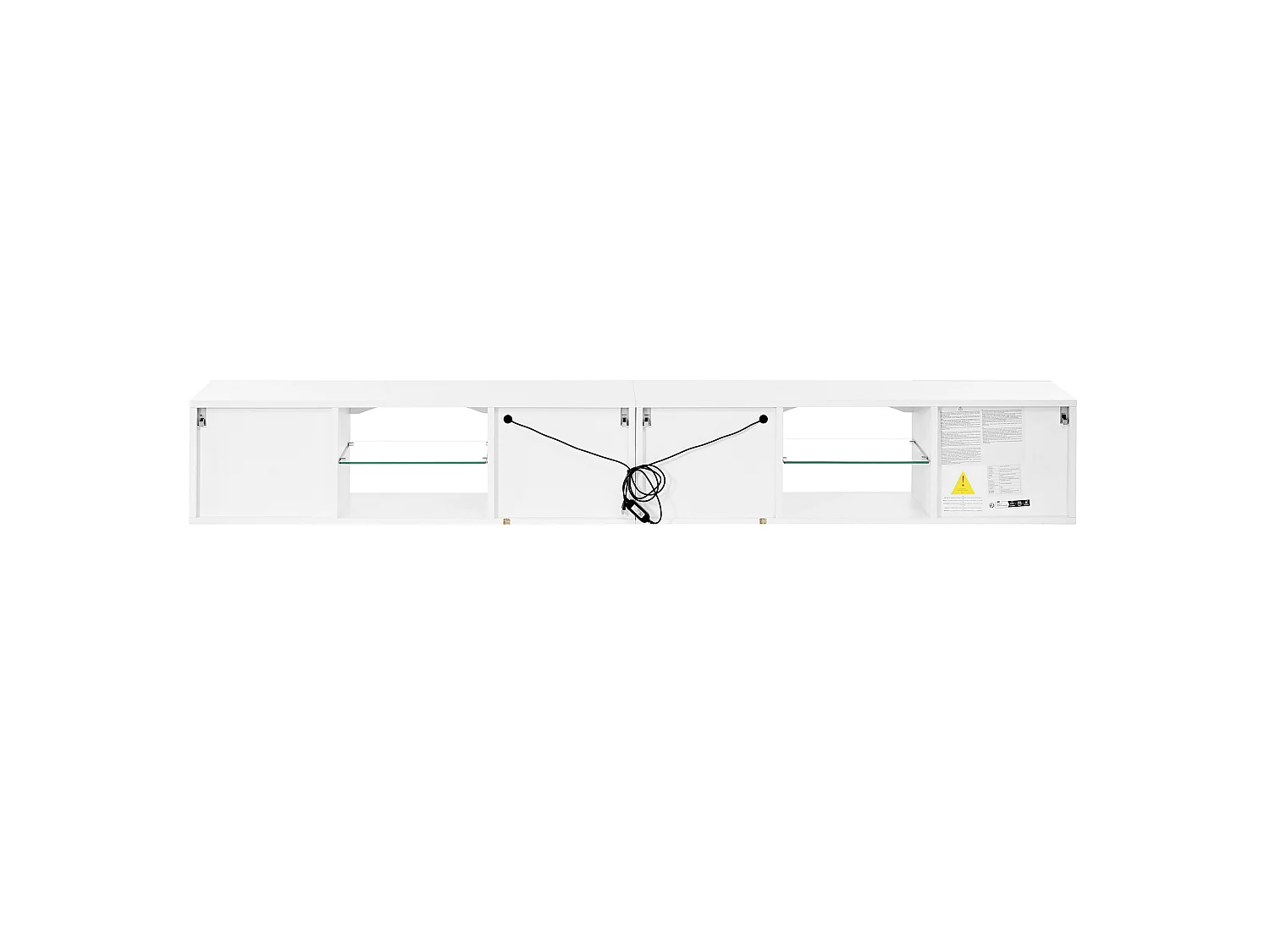 Modern wall-mounted TV cabinet 200x30x28 cm - 4 doors, 2 open niches, LED and glass shelves - Glossy finish - White