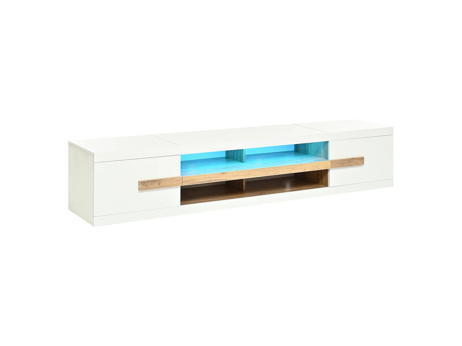 TV cabinet 200 x 40 x 38 cm with LED lighting - 2 doors and open compartments - Particle board - White