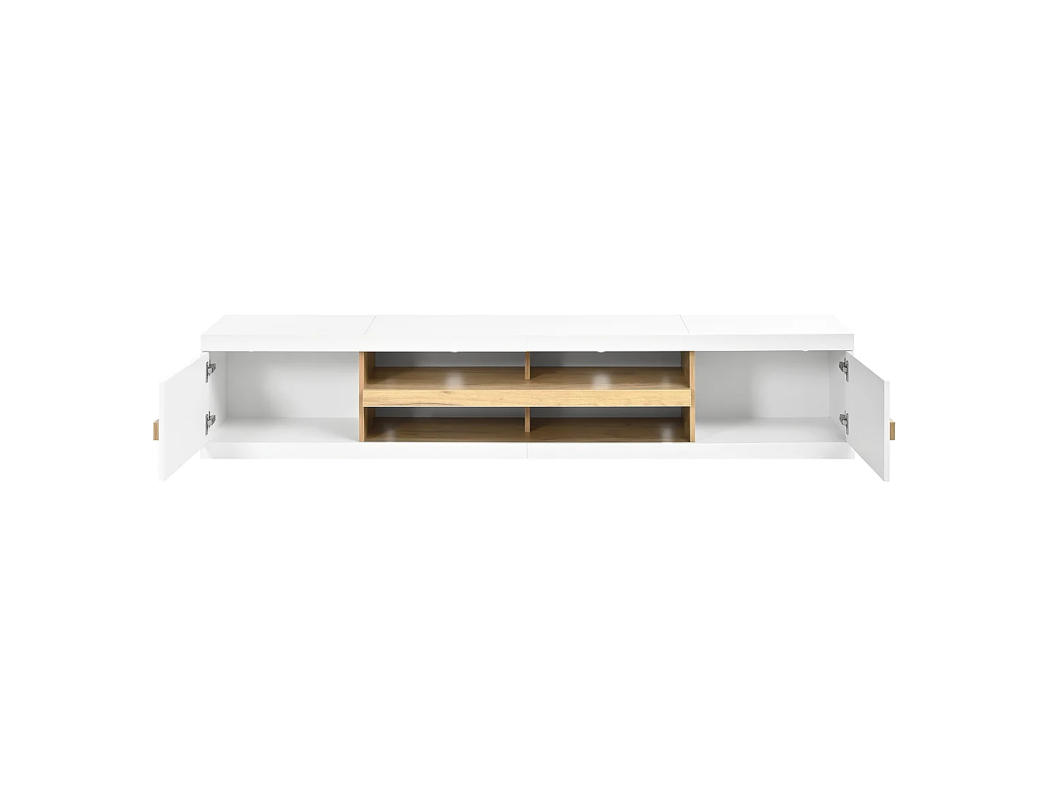 TV cabinet 200 x 40 x 38 cm with LED lighting - 2 doors and open compartments - Particle board - White