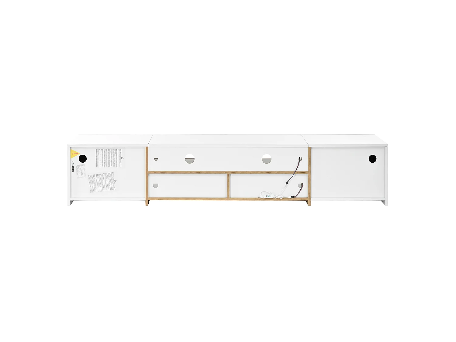 TV cabinet 200 x 40 x 38 cm with LED lighting - 2 doors and open compartments - Particle board - White