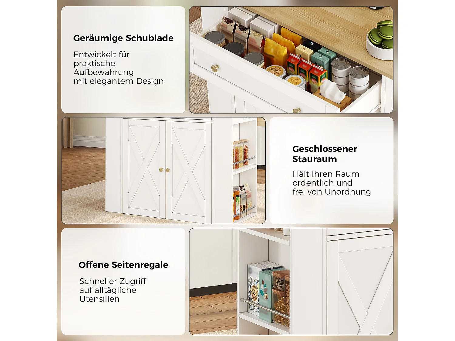 Ilha central de cozinha - mesa de jantar dobrável - com 2 portas e 1 gaveta - com tomada de corrente - Branco