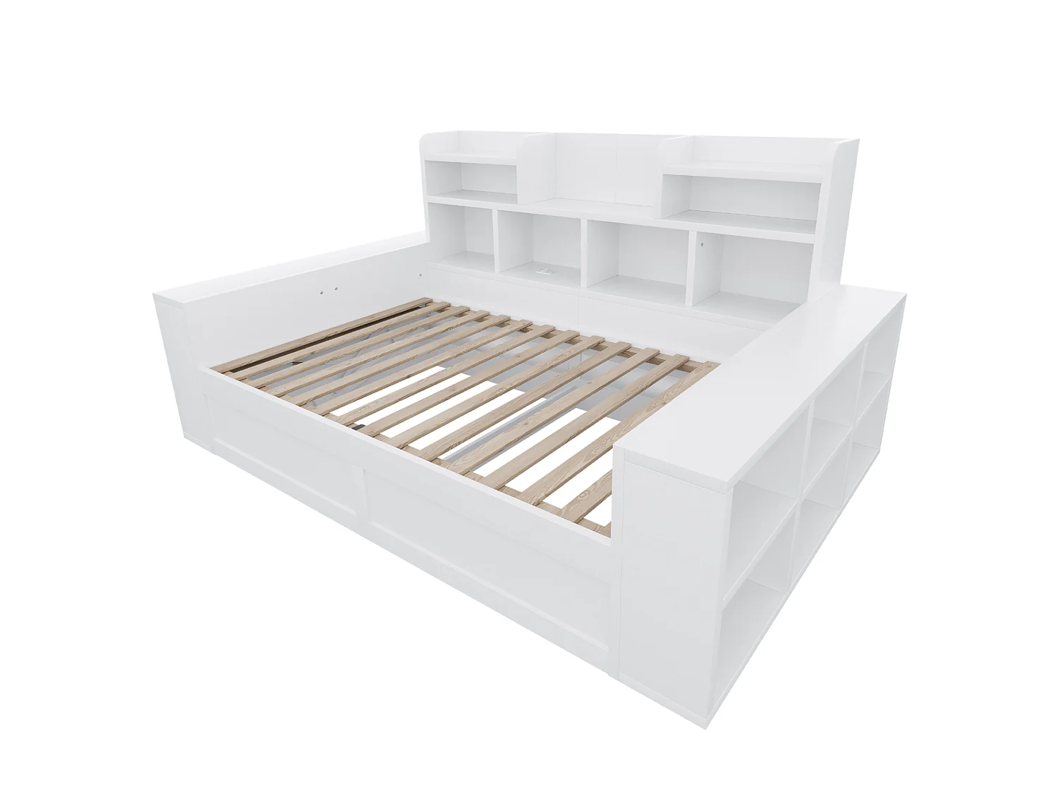 Schlafsofa mit Bettkasten 90 x 200 cm – mit Staufächern – mit Steckdose – mit LED-Beleuchtung – Weiß (Matratze nicht enthalten)