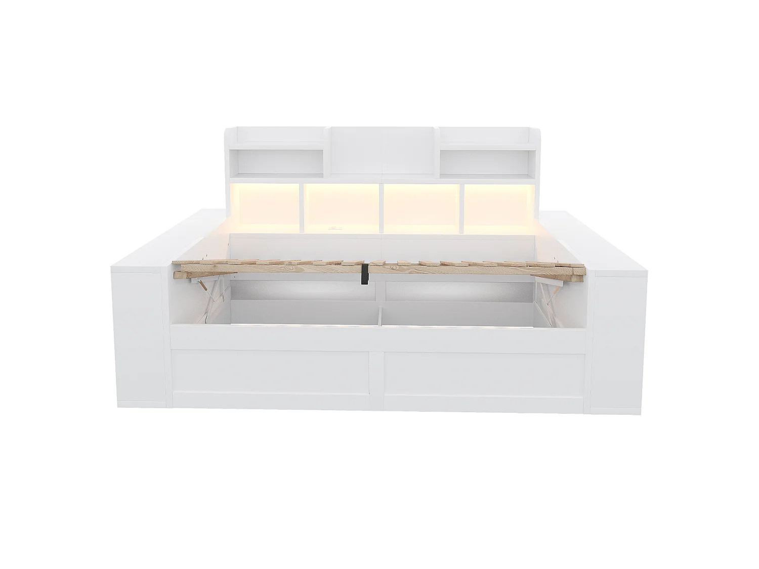 Schlafsofa mit Bettkasten 90 x 200 cm – mit Staufächern – mit Steckdose – mit LED-Beleuchtung – Weiß (Matratze nicht enthalten)